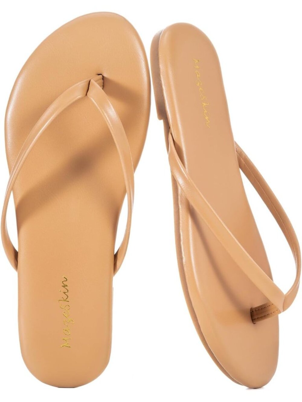 Women's Taupe Comfortable Flat Thong Sandal Summer Beach Leather Slide Flip Flop